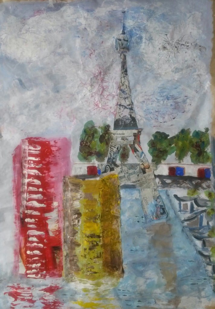 Tour Eiffeil - vue de l'Ile au Cygnes - Techniques mixtes 65* 93