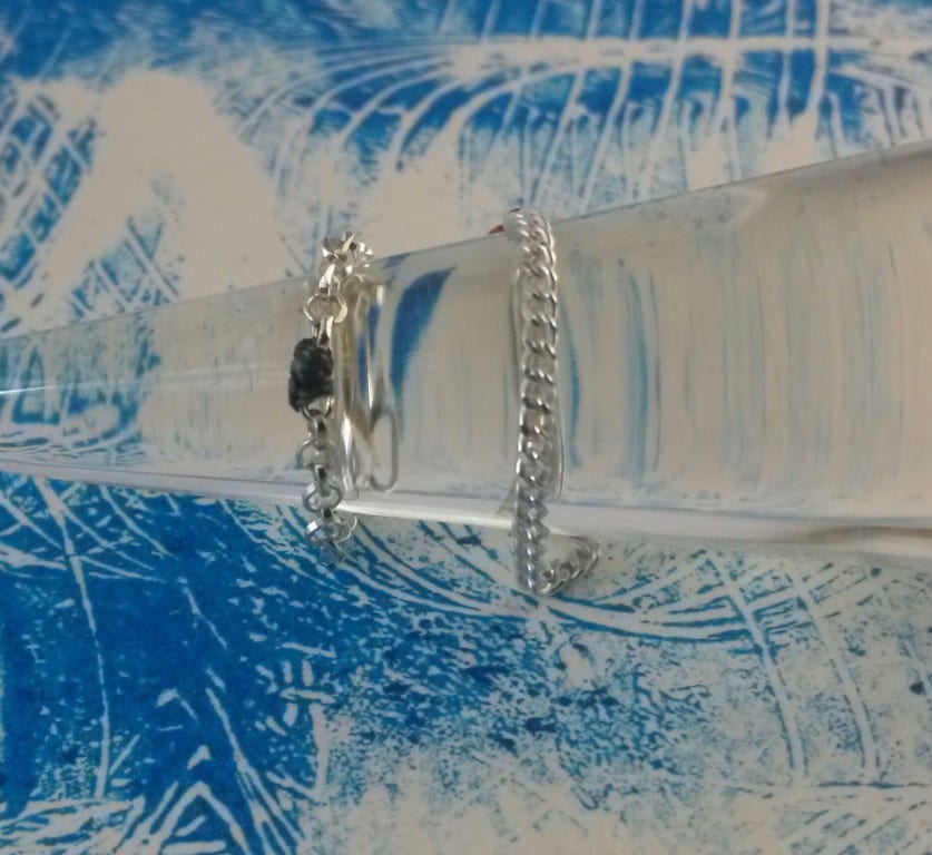 Bague chaine argent maille gourmette ou forçat perle de fil devant ou derrière