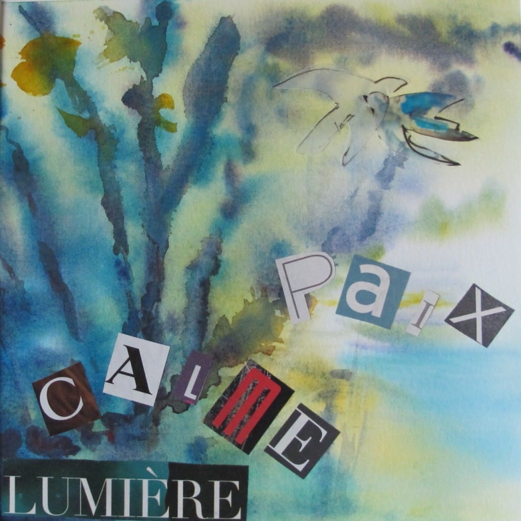 Calme paix lumière aquarelle collage 30 30