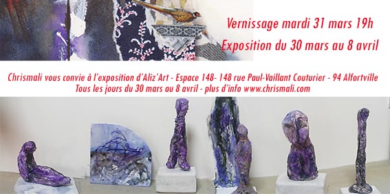 Exposition sculptures et peintures avec l&rsquo;association Aliz&rsquo;Art du 30 mars au 8 avril, vernissage le mardi 31 mars