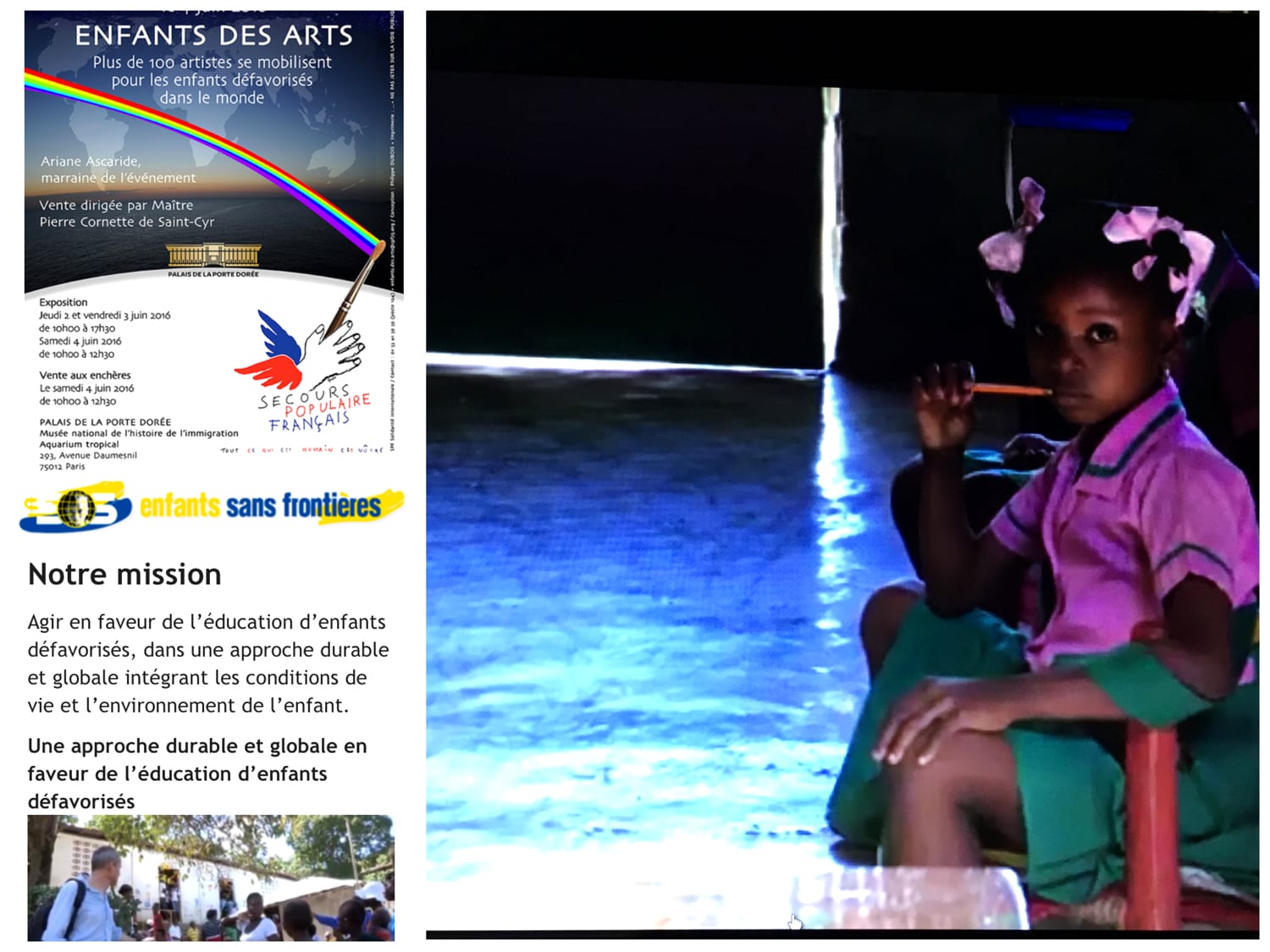 Solidarité, humanisme des valeurs à mettre en avant et à partager- Boutique ULUP et  SOS Enfants sans Frontières, Art aux enchères avec le Secours Populaire